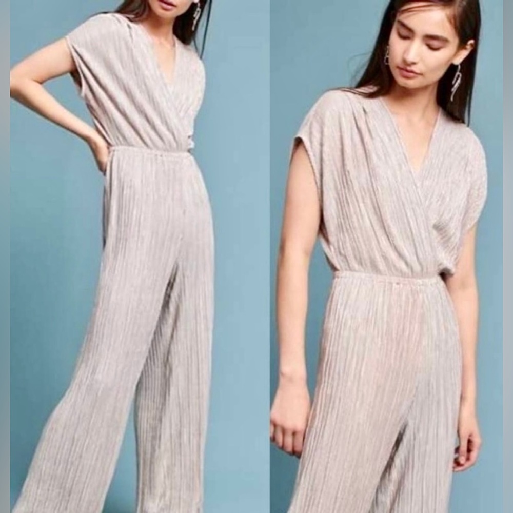 Anthropologie Champagne Shimmer Jumpsuit | XS